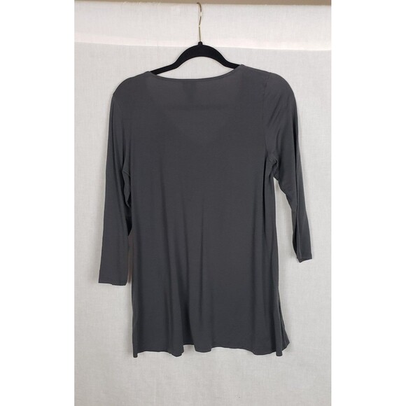 Eileen Fisher Shirt Top M Gray Tencel Cashmere 3/4 Sleeve V-Neck Ruched Casual - Picture 2 of 9